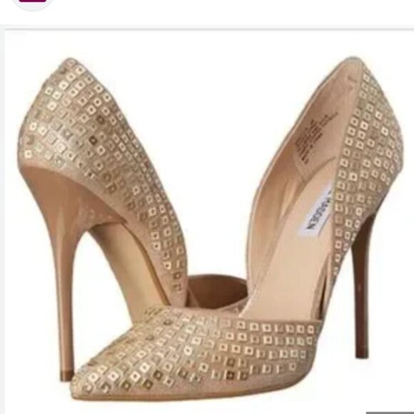 Steve Madden Varcityr Gold Multi D'Orsay Pumps Gold Sequin High Heels 8.5M - Picture 2 of 15